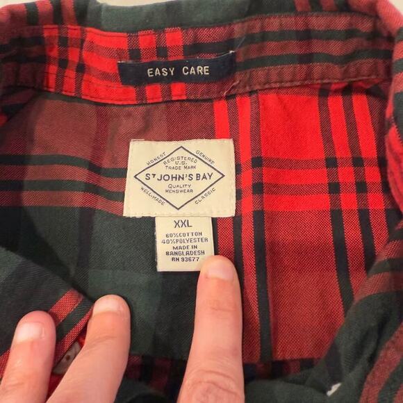 St. John’s Bay Long Sleeve Plaid Button Up Shirt Red/Green Men's XXL Easy Care - Picture 3 of 5